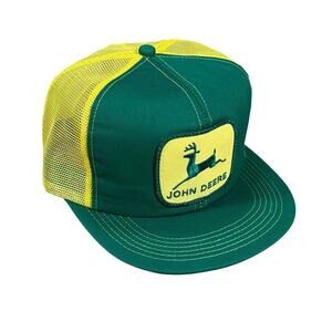 Vintage John Deere Trucker Hat K-Products Green Yellow Mesh Snapback Farm Cap